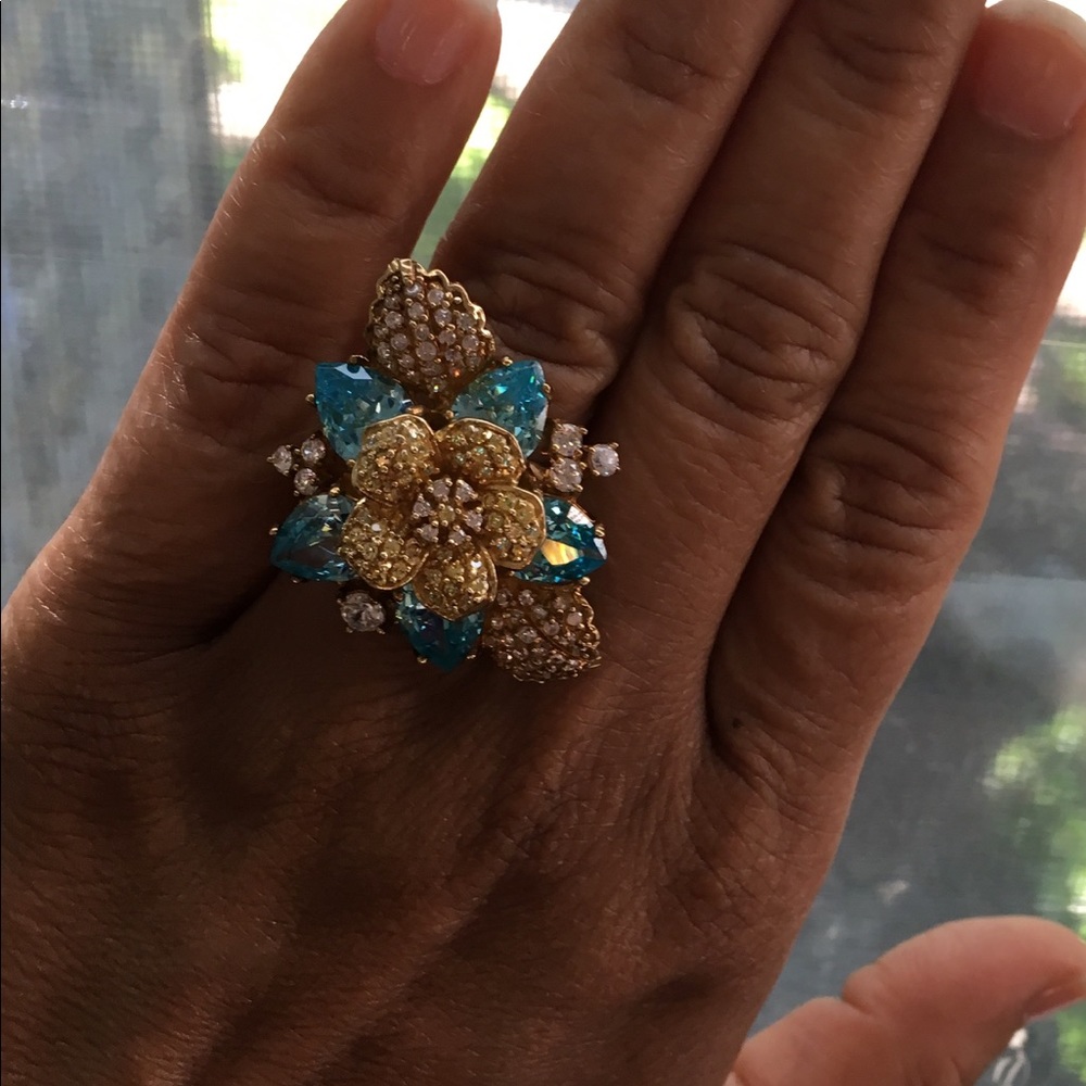 LaVintage Brass Goldplated Zirconia Flower Ring 7